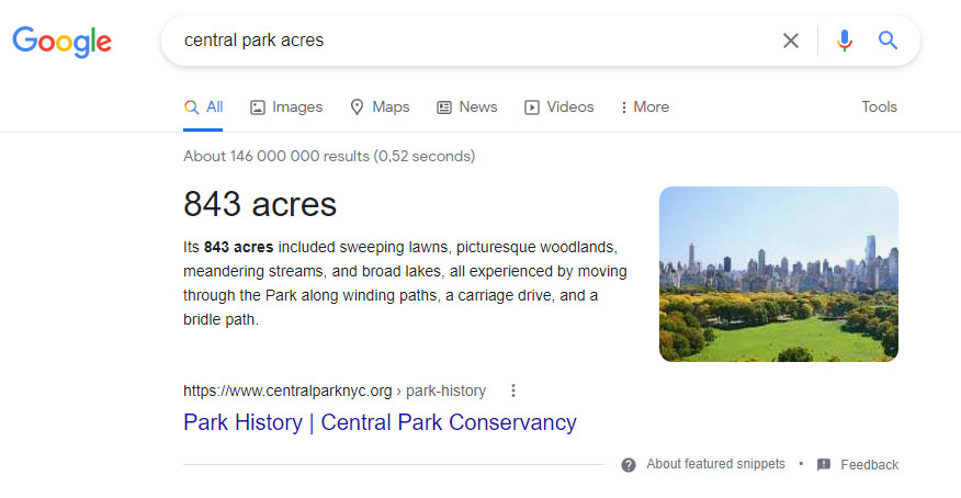 Fact checking how large Central Park really are on Google