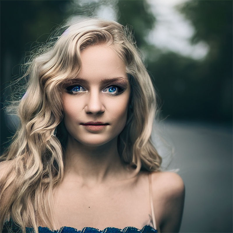 Raw output from Jasper AI Art of a woman with curly blonde hair