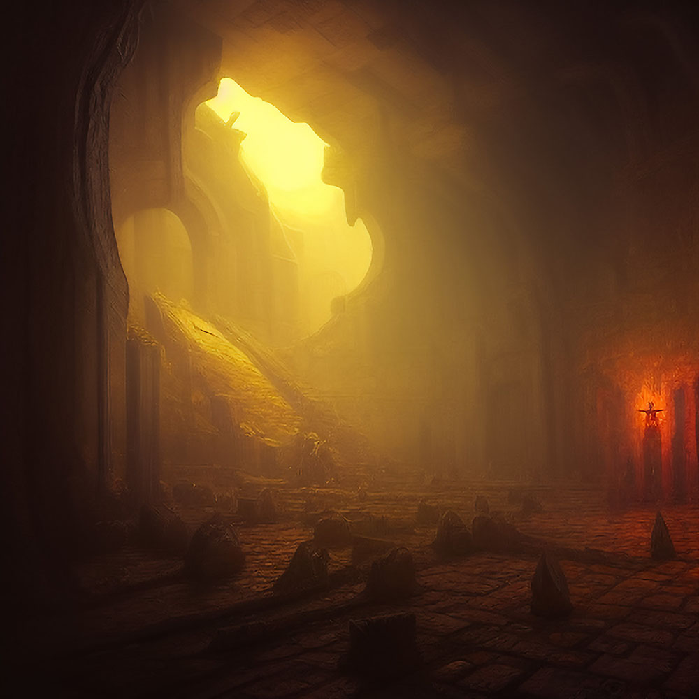Gloomy dungeon, created with Jasper AI Art.